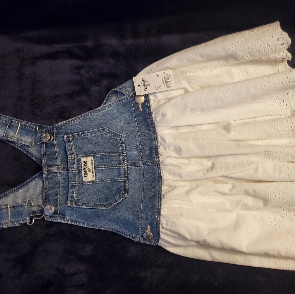 Girls Overall Jean Dress with White Fabric Skirt